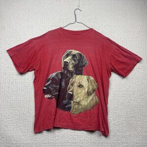 Vintage 90s Labrador Retriever Distressed Graphic Tee Dog Animal Red Men Read